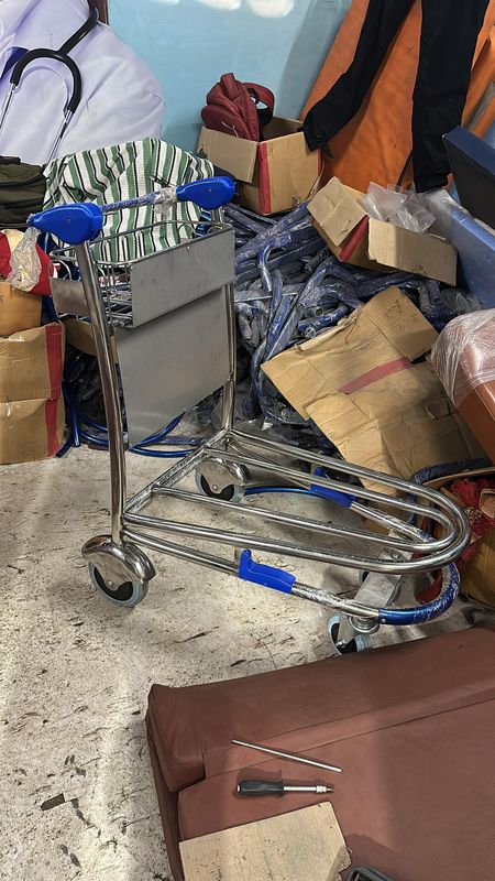 Airport luggage trolley blue accents workshop