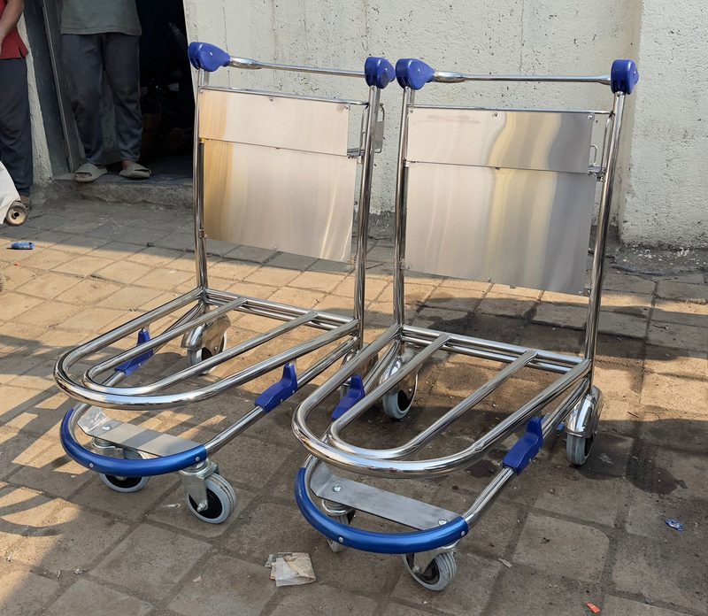 Airport Passenger Baggage Trolley Stainless Steel Flat Deck Bumpers