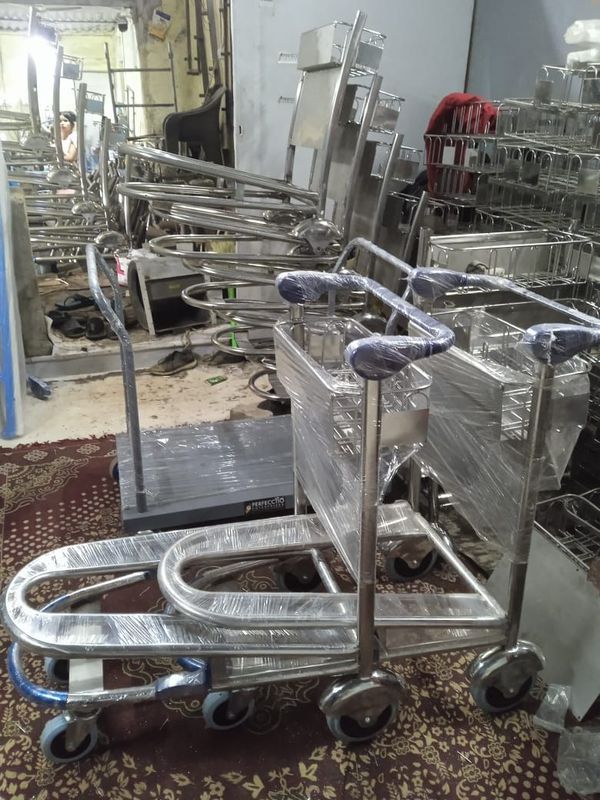 Airport baggage trolleys ready for dispatch